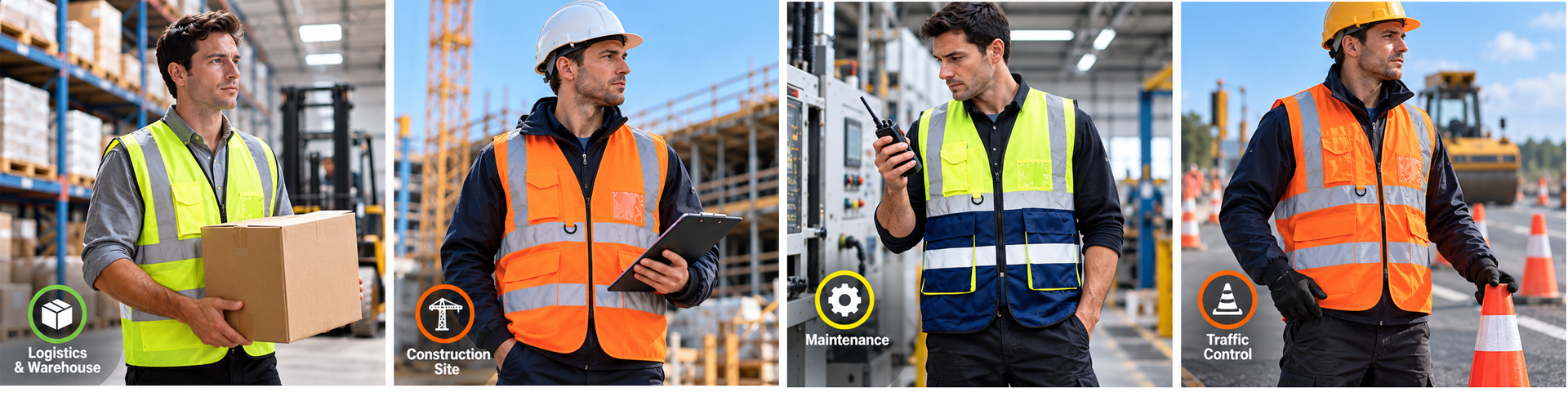 Hi-Vis Safety Vests for Industrial & Site Work Chalecos de seguridad de alta visibilidad Safeyear para construcción logística y trabajos industriales