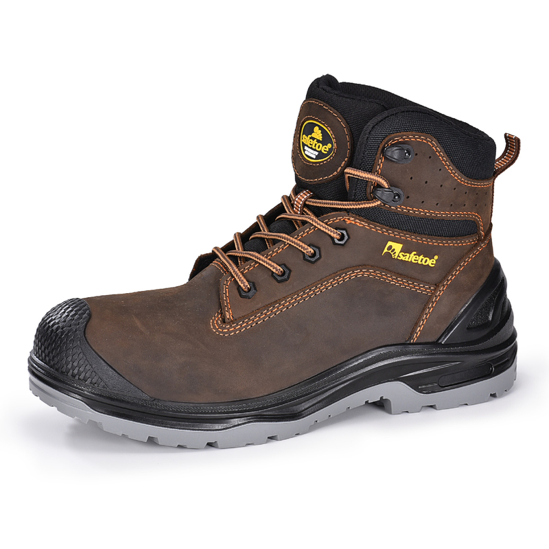 Botas de trabajo de hombre de cuero de vaca oleosa marrón oscuro