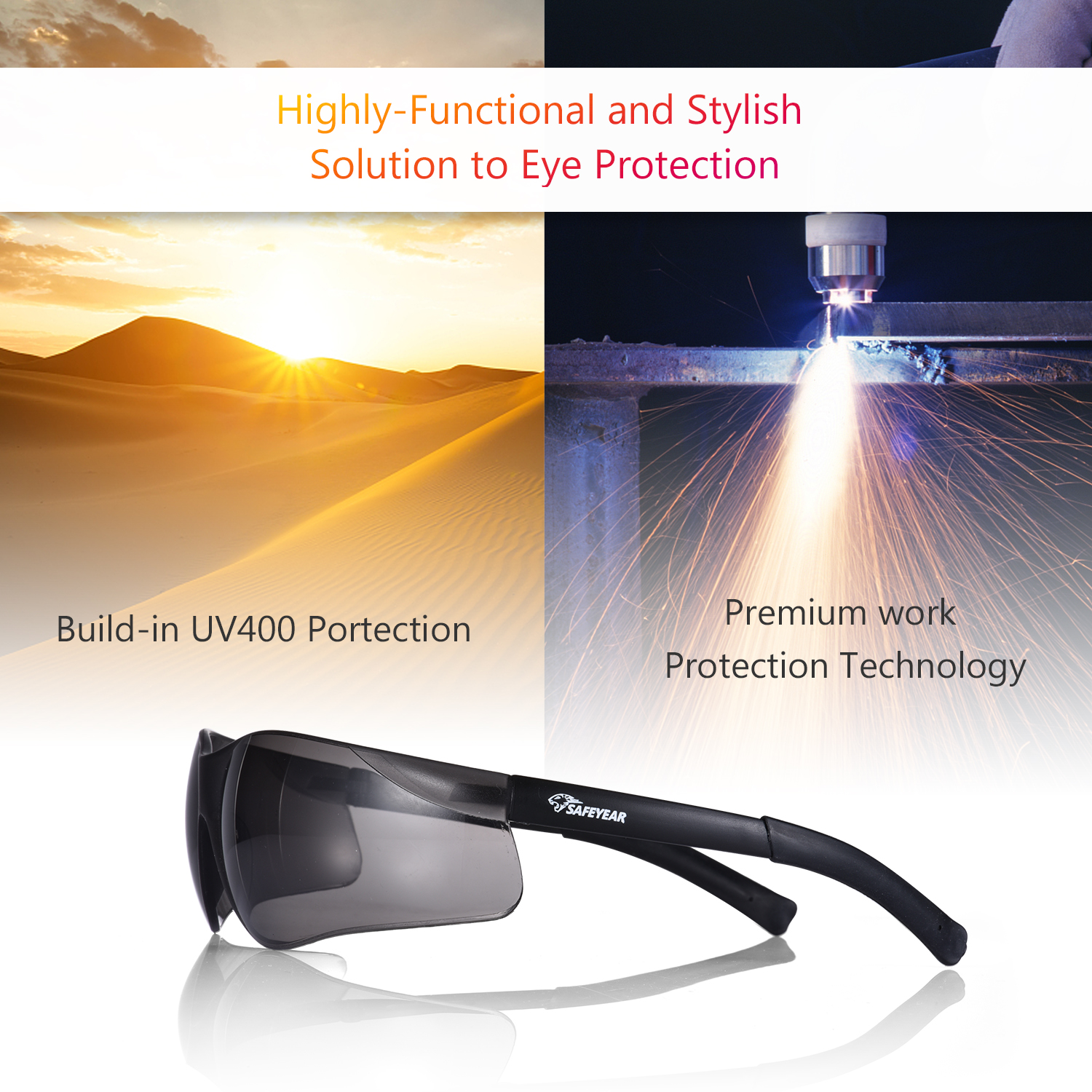Gafas de sol de seguridad de lente oscura SG019