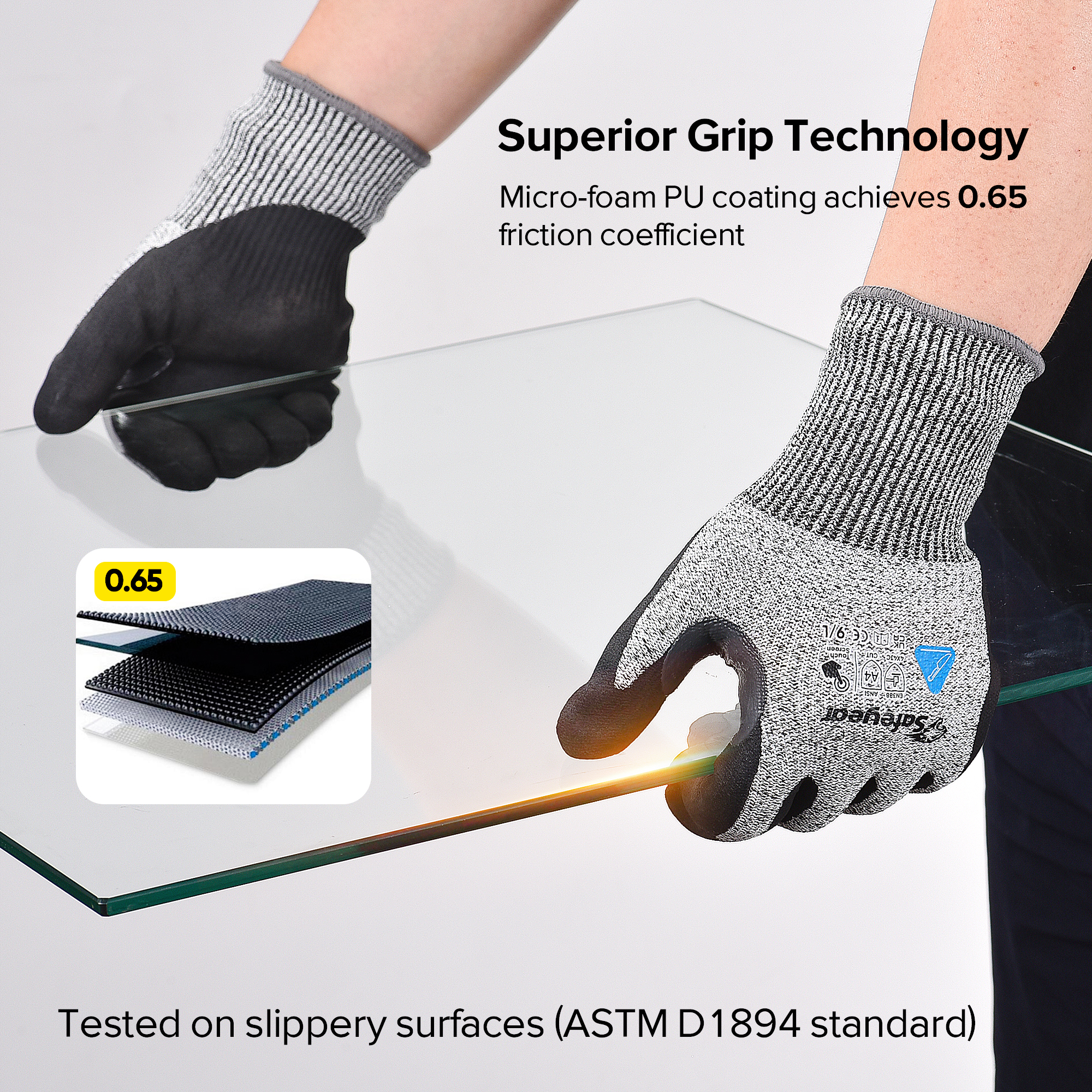 Guantes de trabajo de construcción Guantes de trabajo de seguridad resistente a los guantes PD8045 Negro