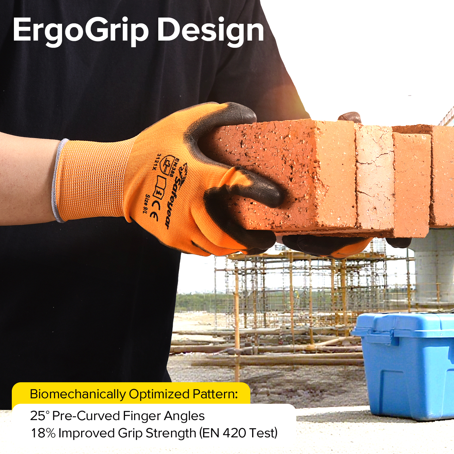 Guantes de trabajo resistentes recubiertos de PU PN8003 Naranja