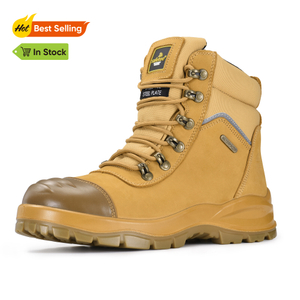 Botas de seguridad para minería con punta de acero impermeables estándar de Australia con cremallera lateral M-8577 Beige