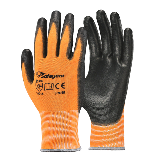 Guantes de trabajo pesado con recubrimiento de PU PN8003 Naranja