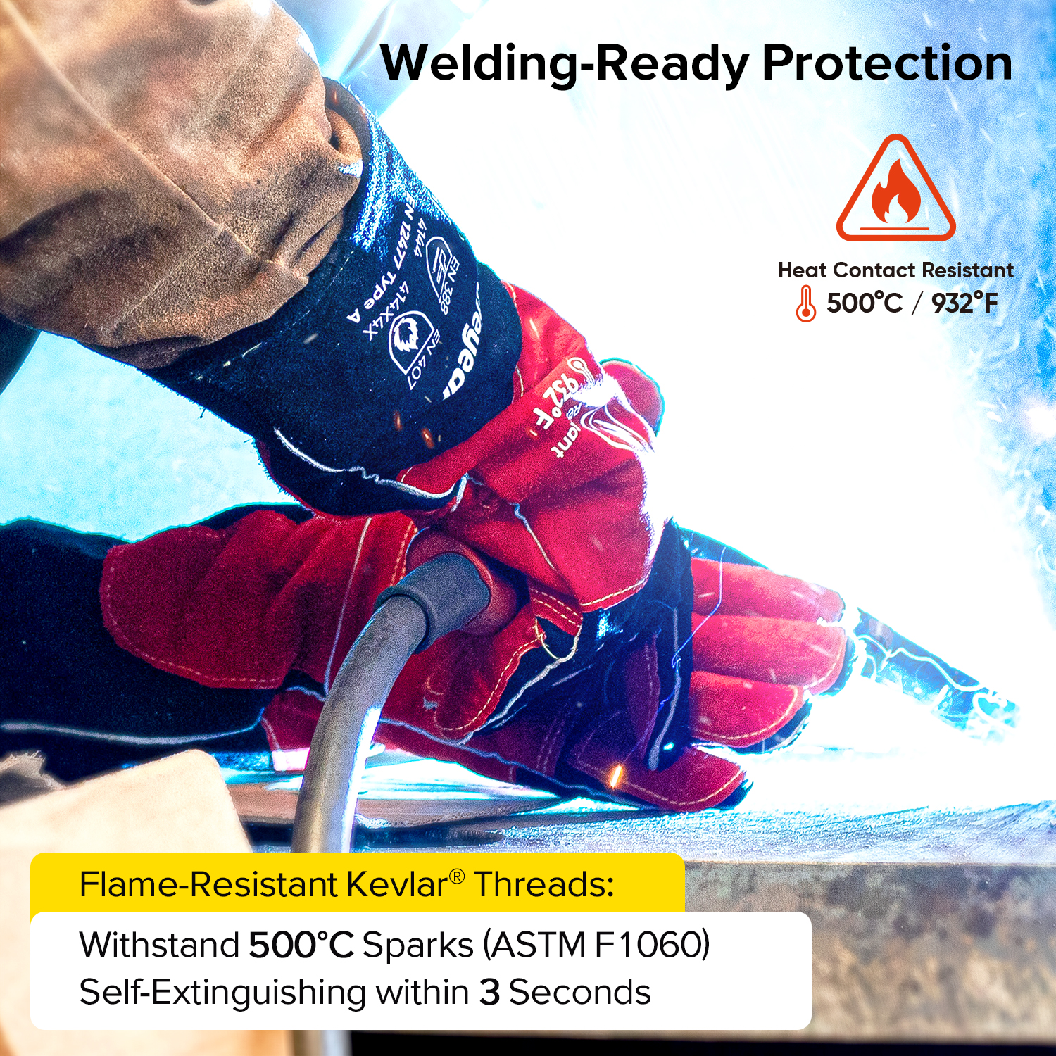 Guantes de soldadura de cuero para MIG/TIG | Protección contra el calor (EN 407) FL-1023