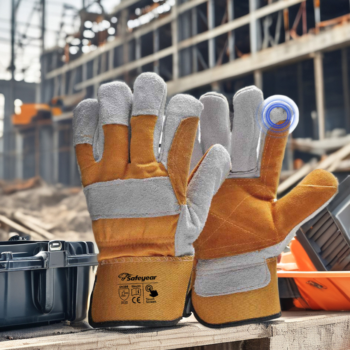 Guantes de cuero de trabajo Guantes de cuero reforzado Guantes de cuero de impacto Corte 5 FL-1015 Amarillo
