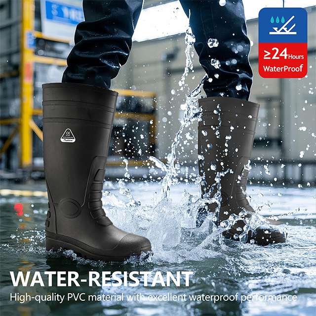 Botas de goma de goma impermeables W-6038 negro