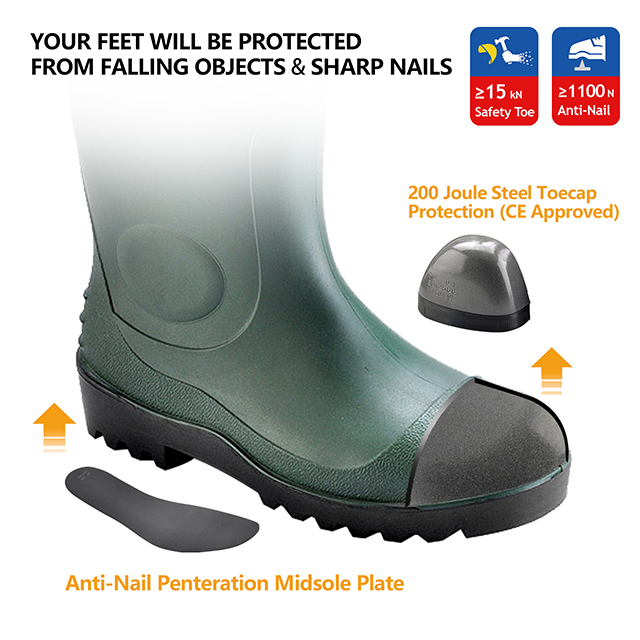 Botas de seguridad de PVC impermeables W-6037 verde