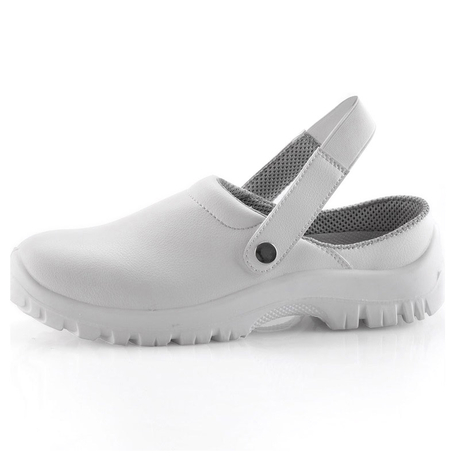 Zapatos de seguridad de cocina blancos con protección antideslizante | L-7096 Escudo Limpio