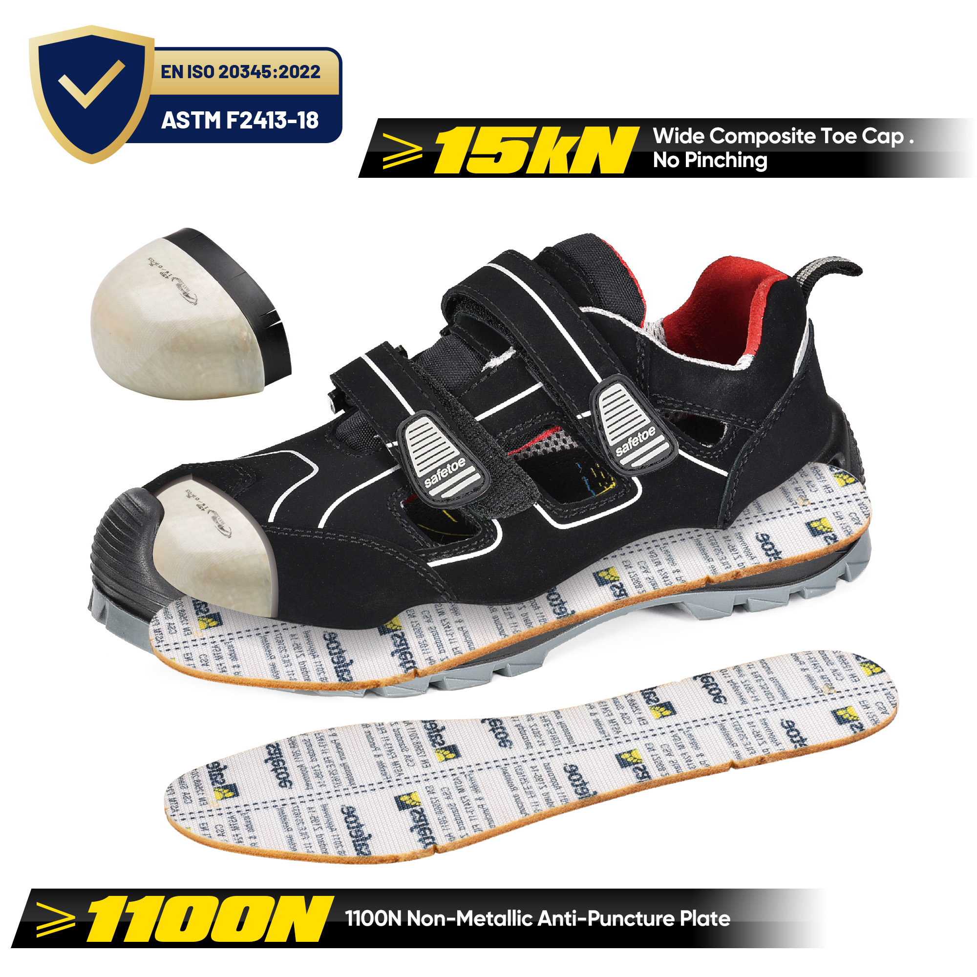 Sandalias de seguridad de cuero livianas zapato de trabajo con tapa compuesta S1P L-7518