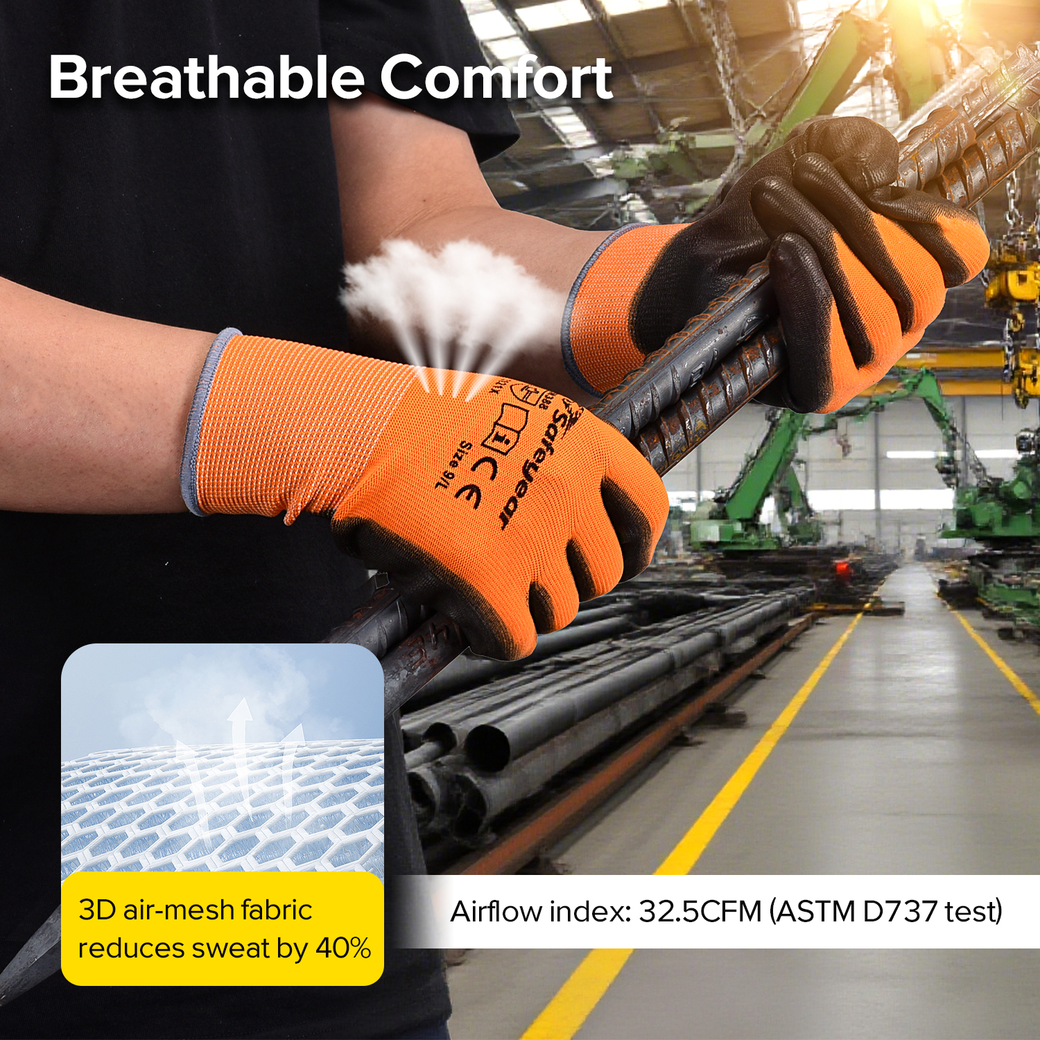 Guantes de trabajo resistentes recubiertos de PU PN8003 Naranja