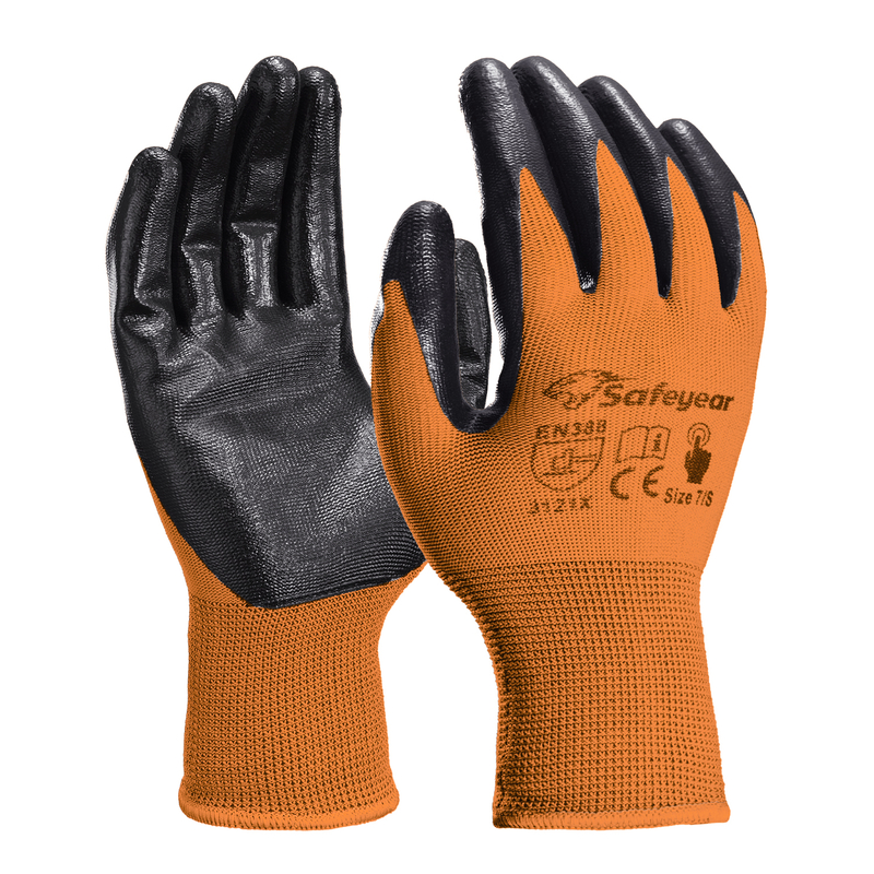 Guantes de trabajo de seguridad recubiertos de nitrilo N1552 Naranja