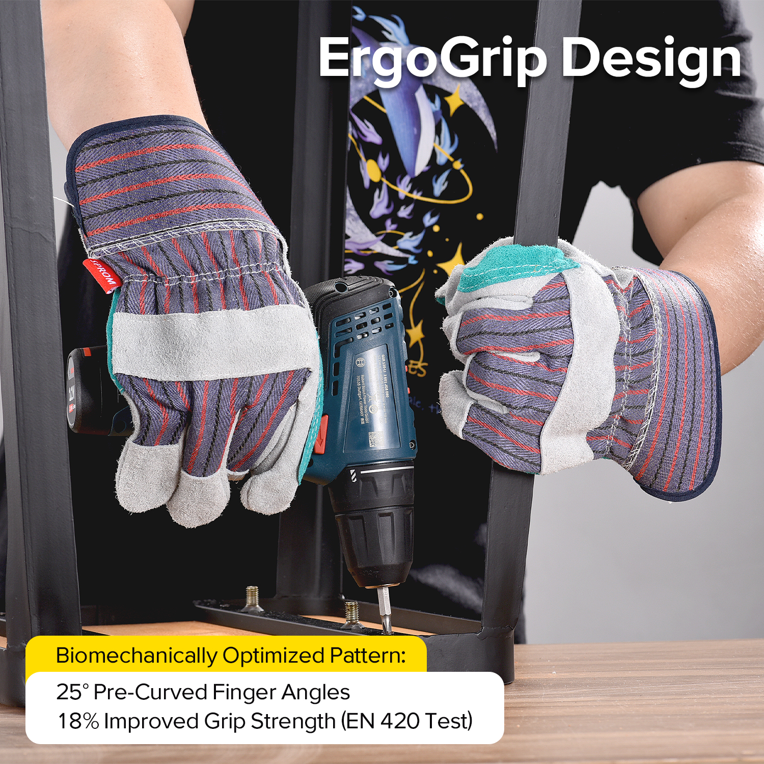 Guante Anticorte con Palma de Cuero Guantes de Impacto de Cuero FL-1015 Azul