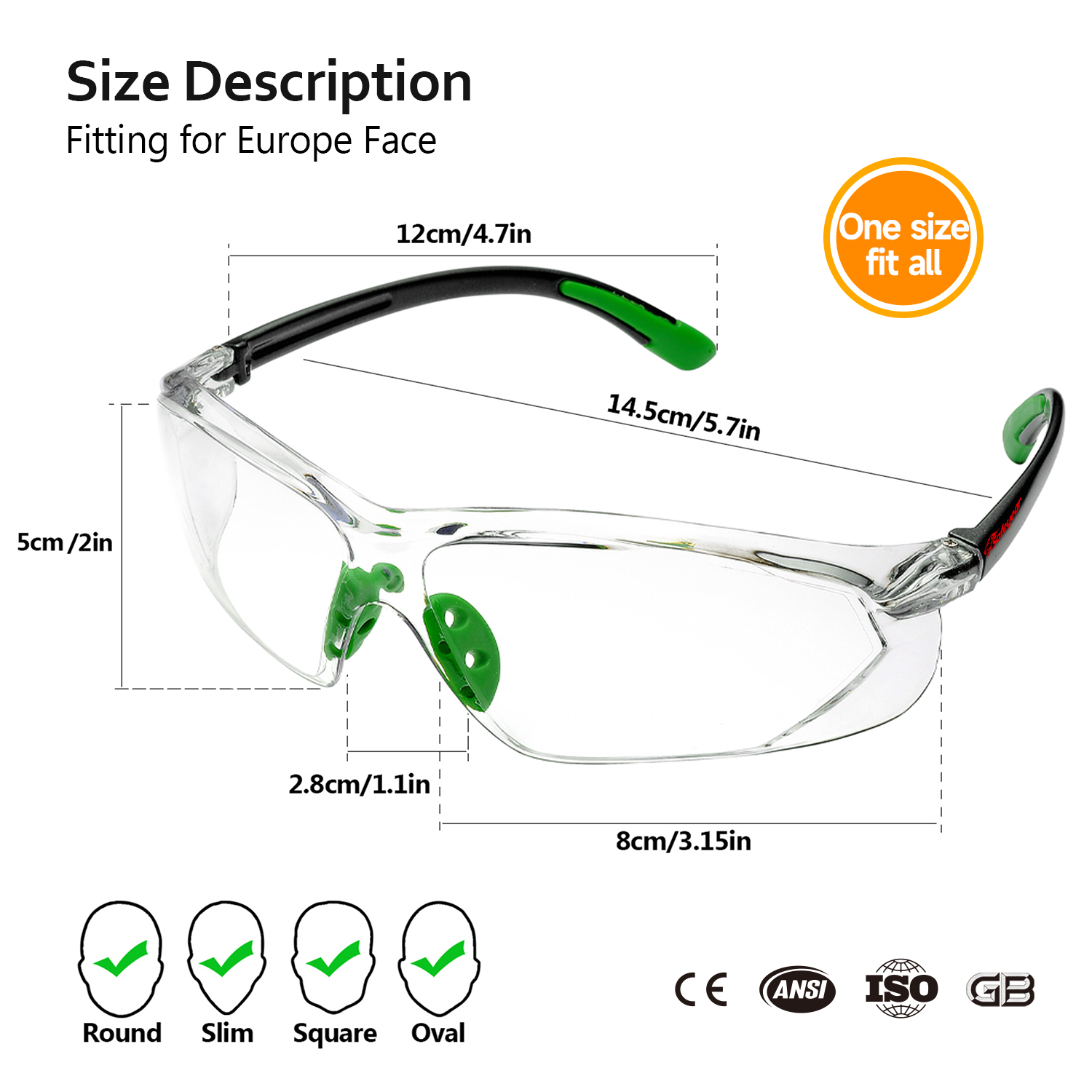 Gafas de seguridad antivaho y antiarañazos ANSI Z87.1 CE EN166 SG003 Verde
