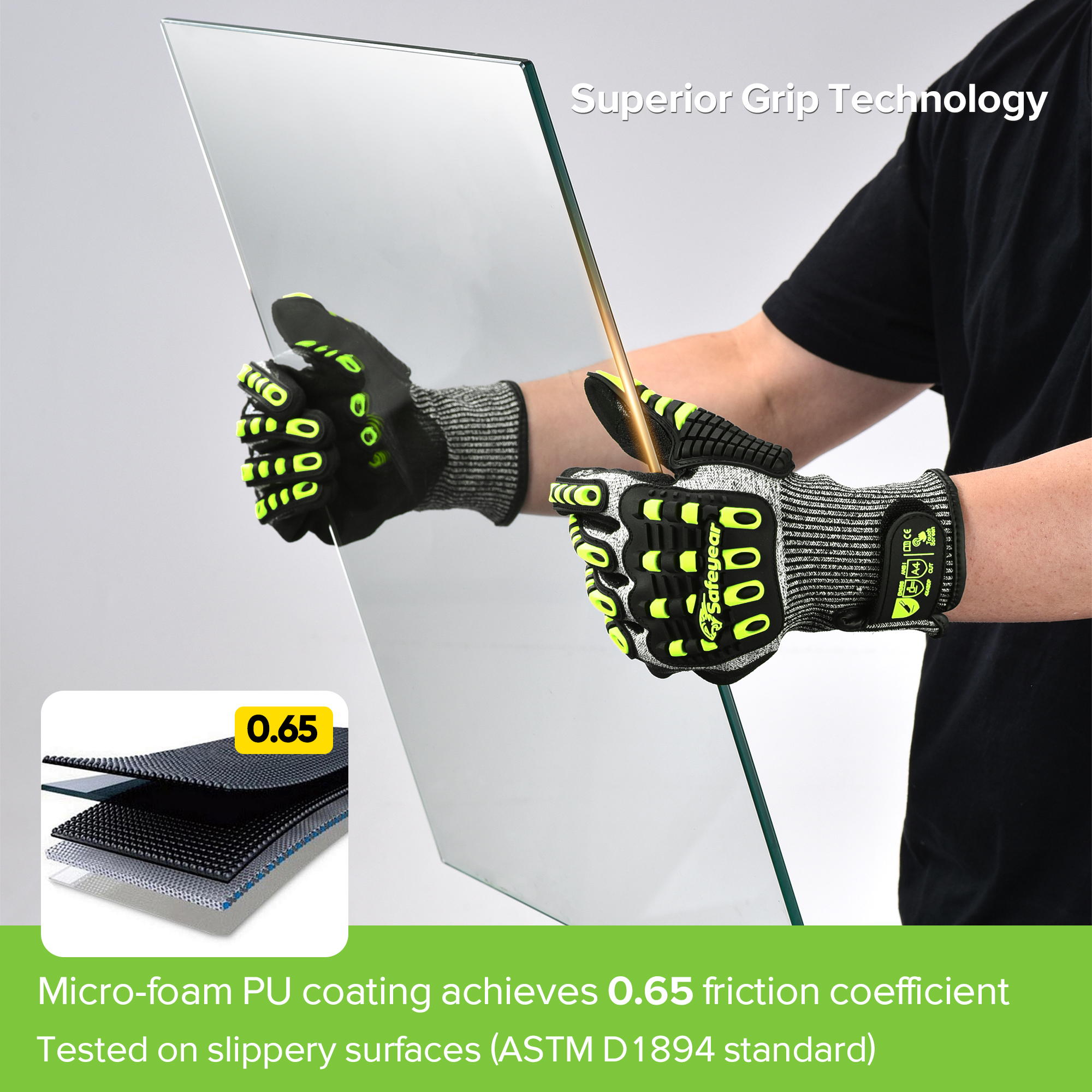 Guantes de nivel de corte HDPE Guantes de trabajo protector TPR9004 Verde