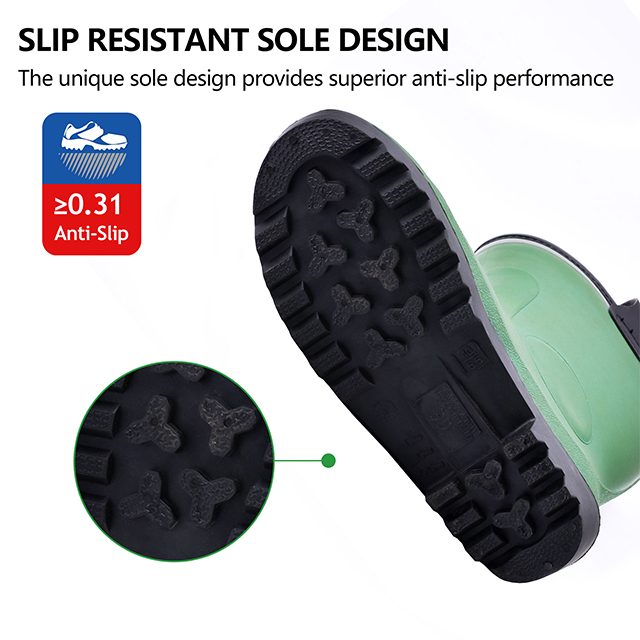 Botas de lluvia de revestimiento de piel W-6037 Verde bajo
