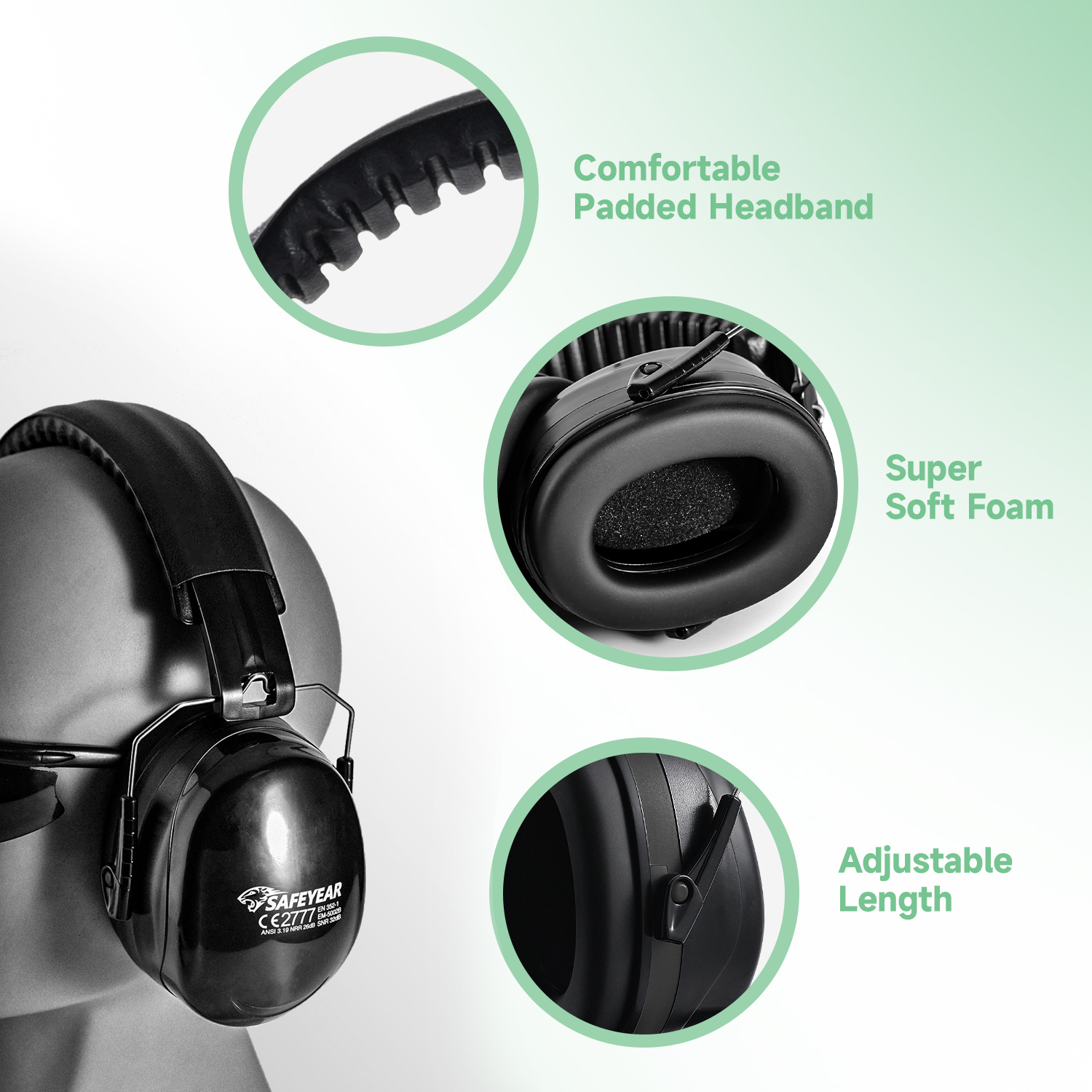 Listo Stock ABS Protective Ear Muffs EM-5002 Negro