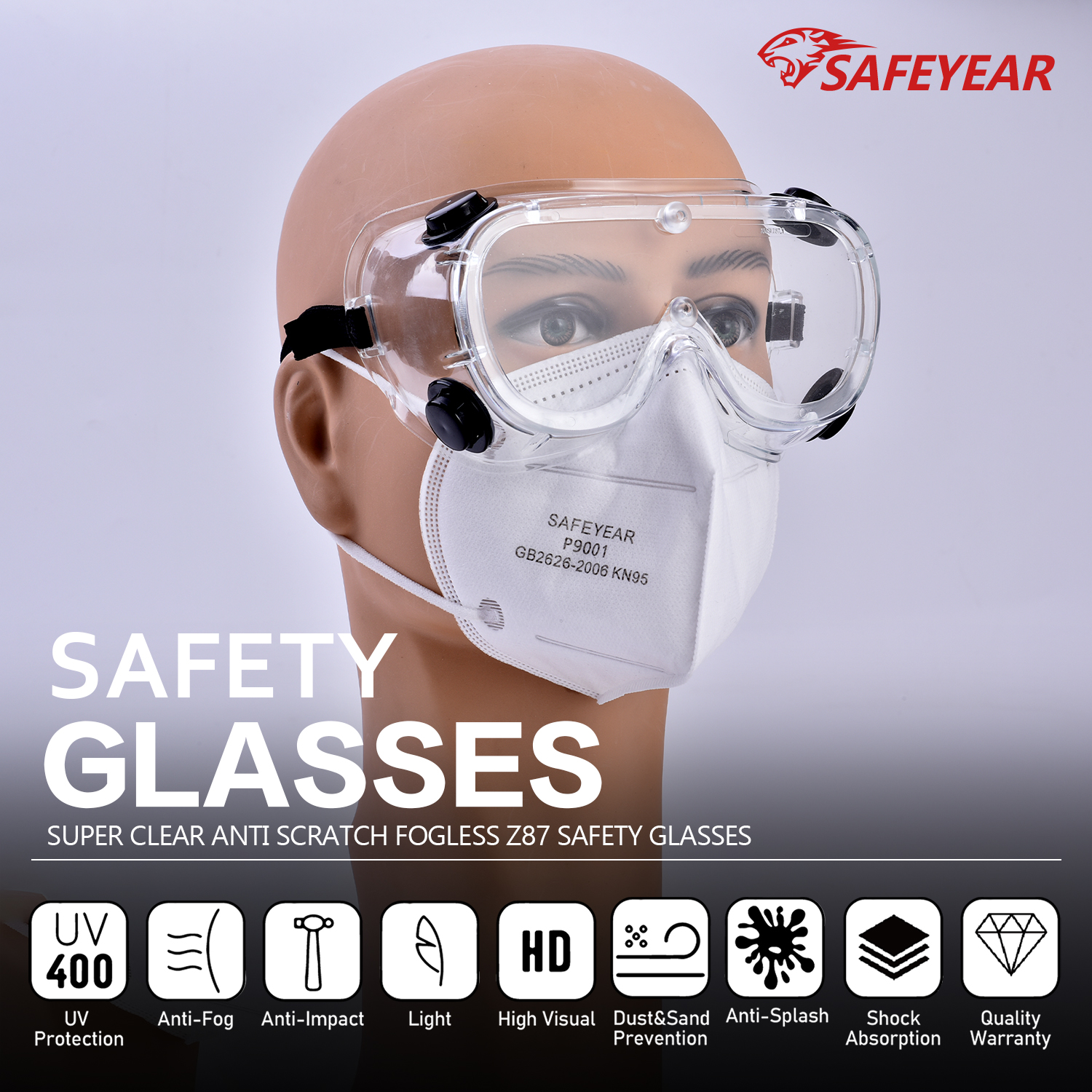 Stock Ready Clear Safety Googles SG032