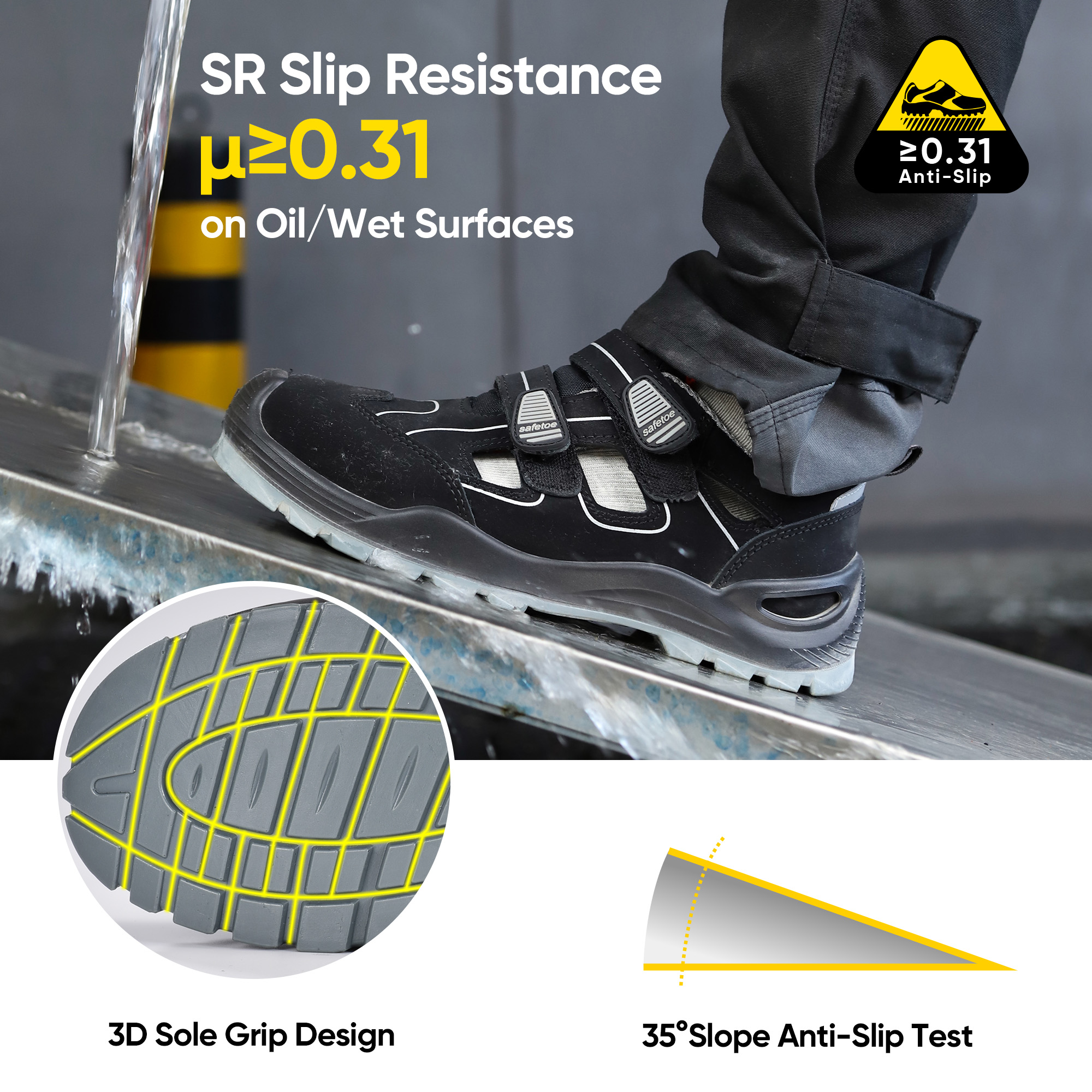 Sandalias de seguridad de cuero livianas zapato de trabajo con tapa compuesta S1P L-7518