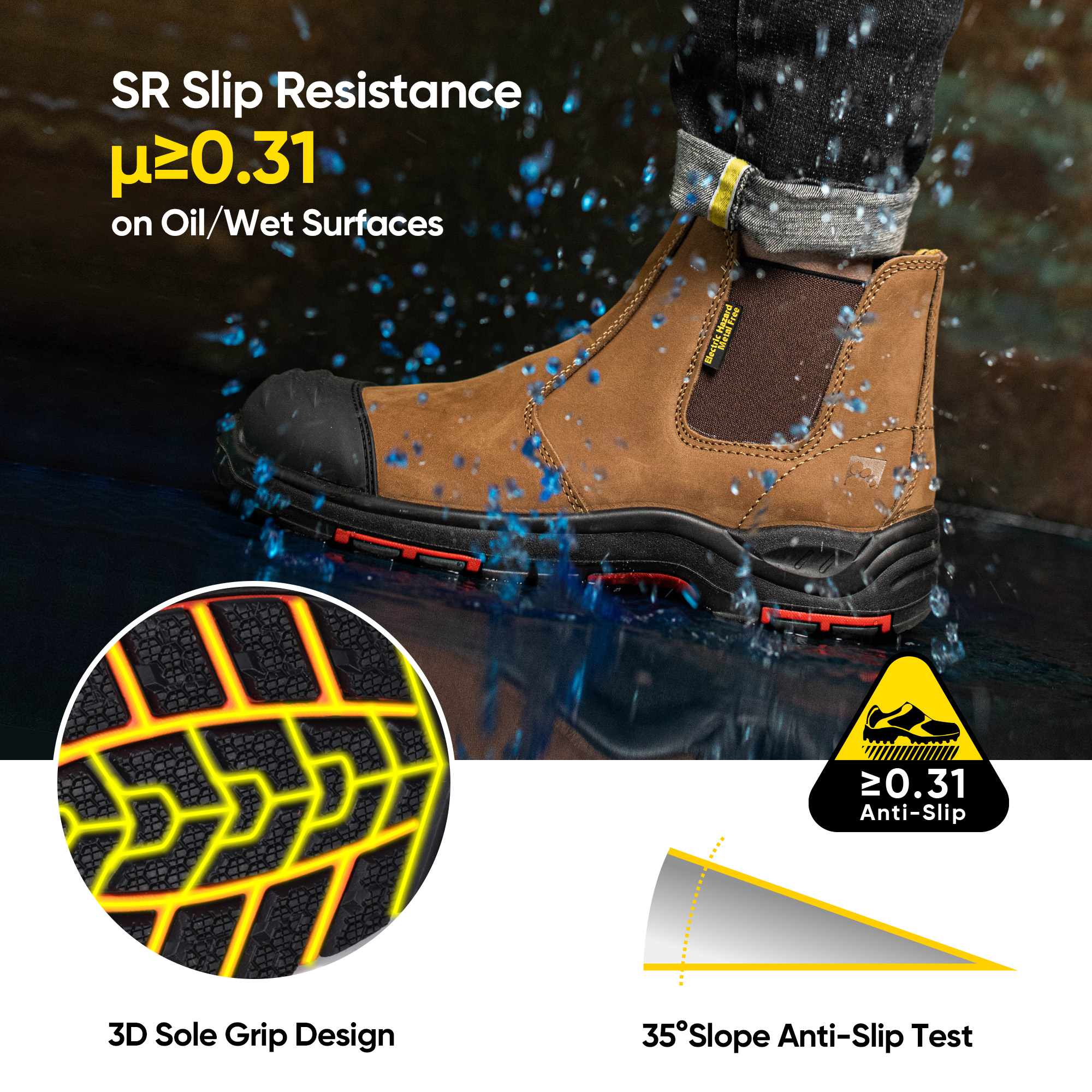 Slip On Aislamiento Eléctrico Botas de seguridad de trabajo con punta de acero de goma de acero