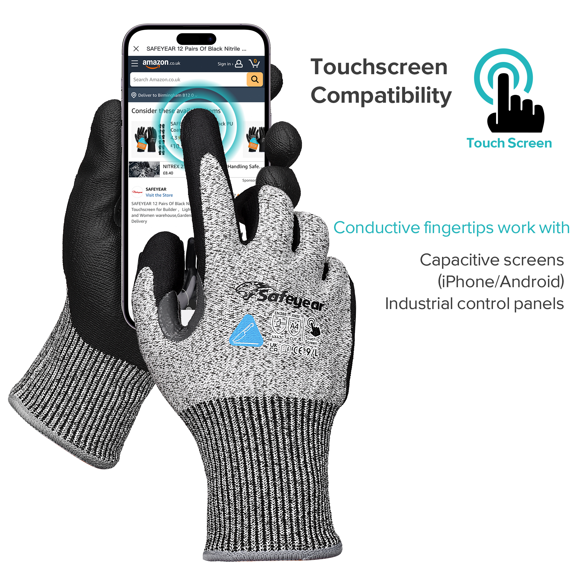 Guantes de trabajo de construcción Guantes de trabajo de seguridad resistente a los guantes PD8045 Negro