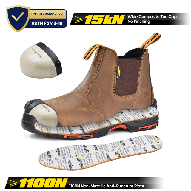 Botas de distribuidor de cuero sin cordones con punta compuesta M-8025NBO