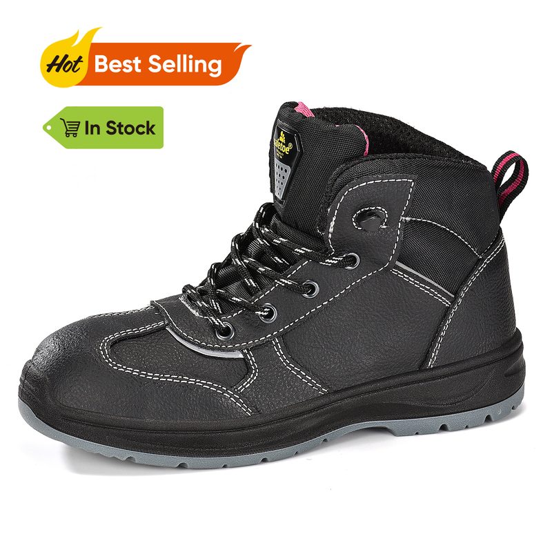 Botas de trabajo de seguridad en negro de cuero impermeable para la construcción de mujeres M-8516W