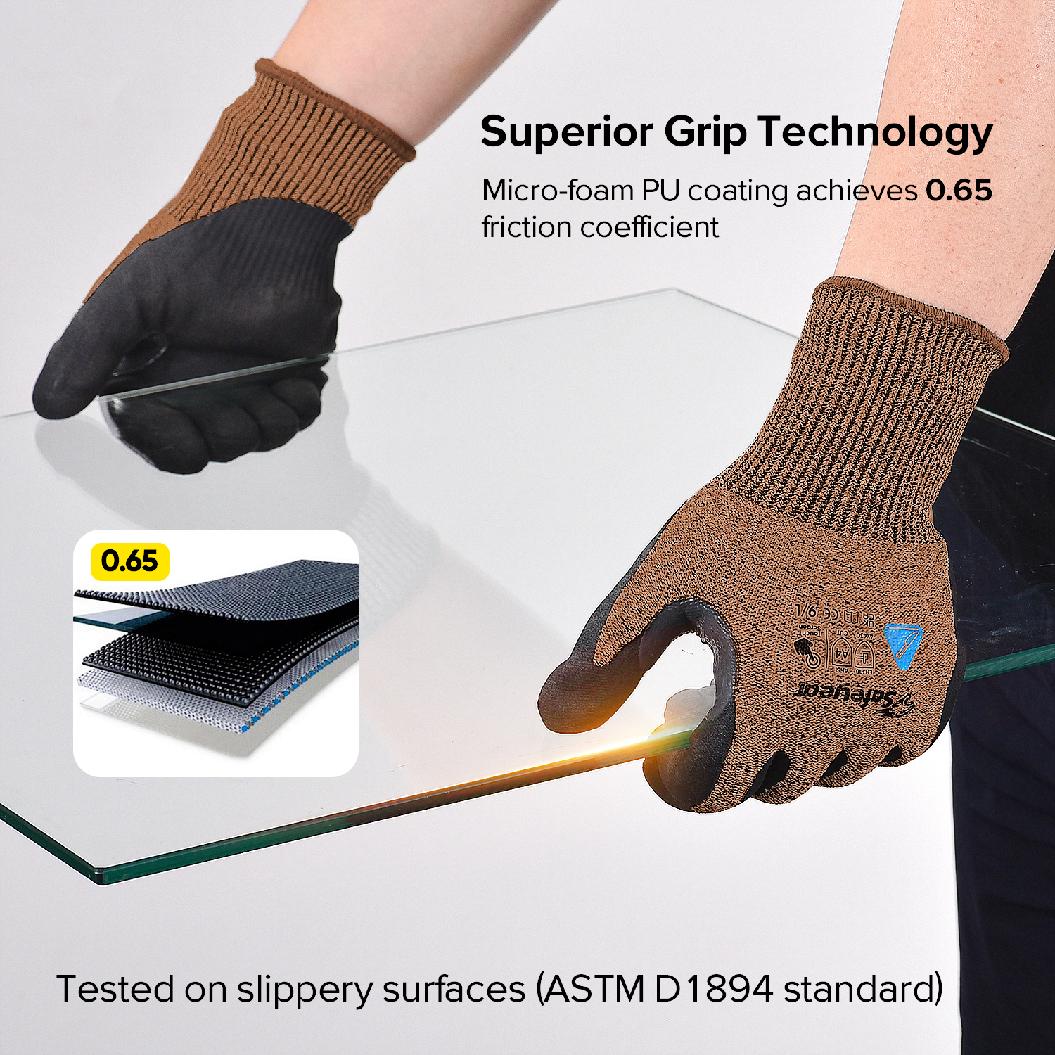 Guantes de trabajo de construcción Guantes de trabajo de seguridad resistentes a cortes PD8045 Brown