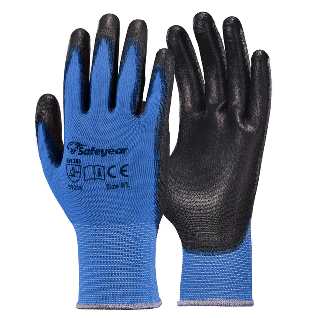 Guantes de trabajo resistentes recubiertos de PU PN8003 Azul
