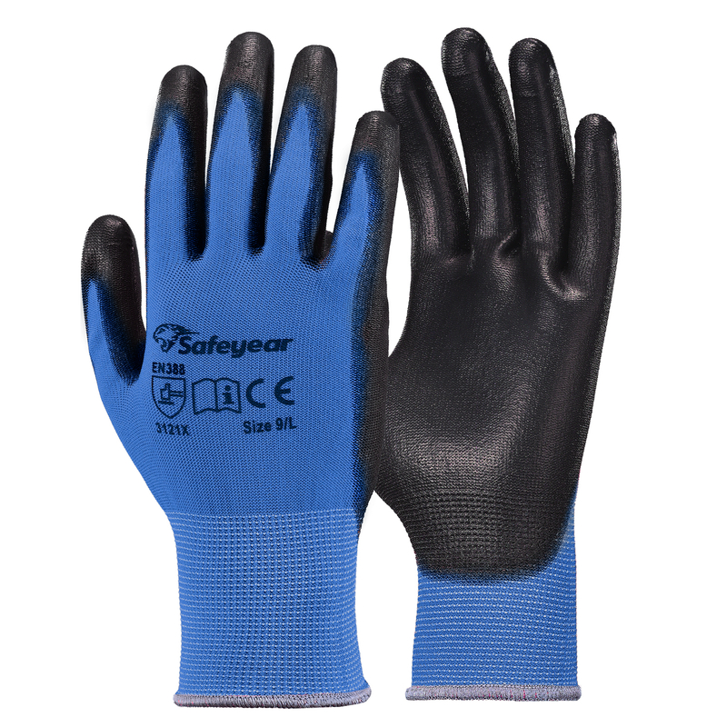 Guantes de trabajo resistentes recubiertos de PU PN8003 Azul