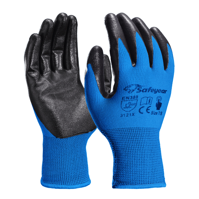 Guantes de trabajo de seguridad recubiertos de nitrilo N1552 Azul