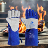 Guantes de protección contra arco eléctrico Guantes de soldadura Cuero de vaca FL-1023 Azul y gris