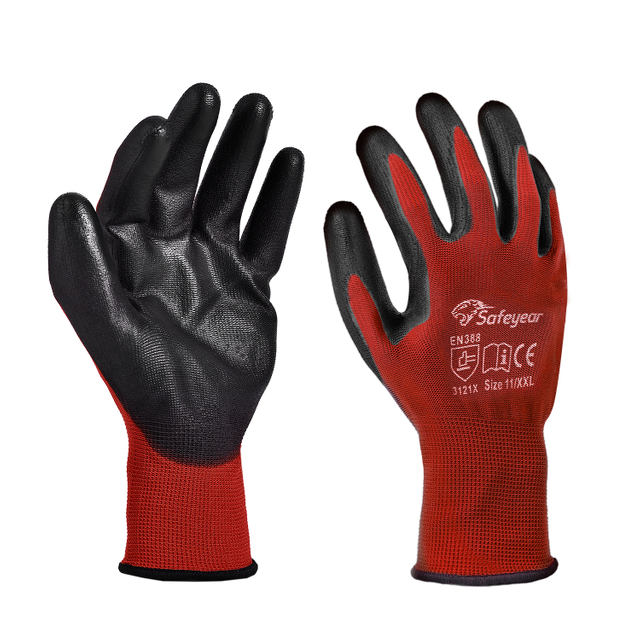 Guantes de trabajo pesados ​​recubiertos de PU PN8003 RED