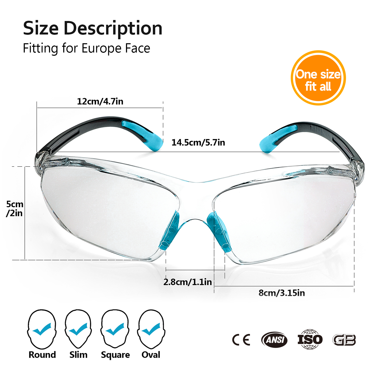 Gafas de seguridad CE EN166 UV400 Gafas protectoras de trabajo SG003 Azul