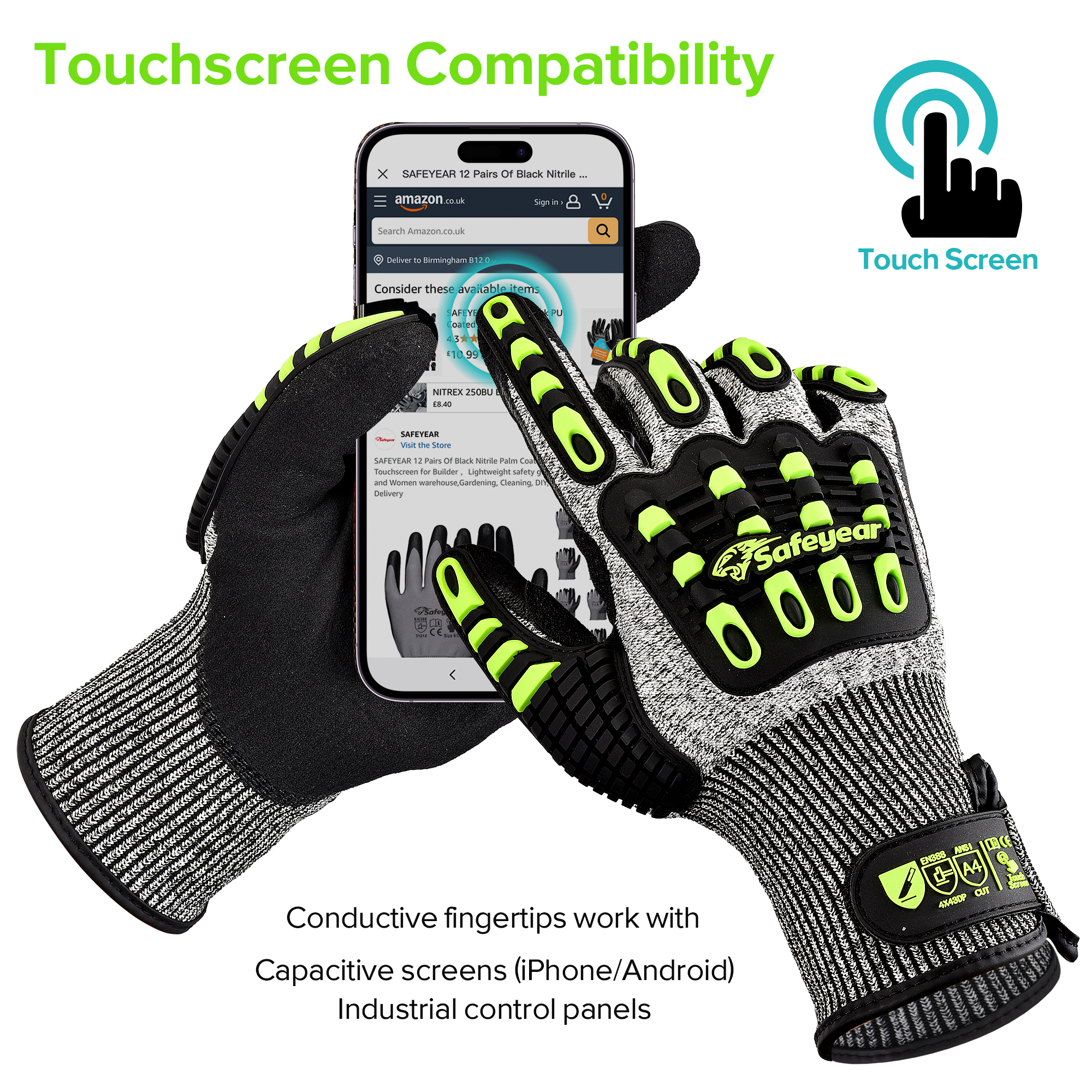 Guantes de nivel de corte HDPE Guantes de trabajo protector TPR9004 Verde