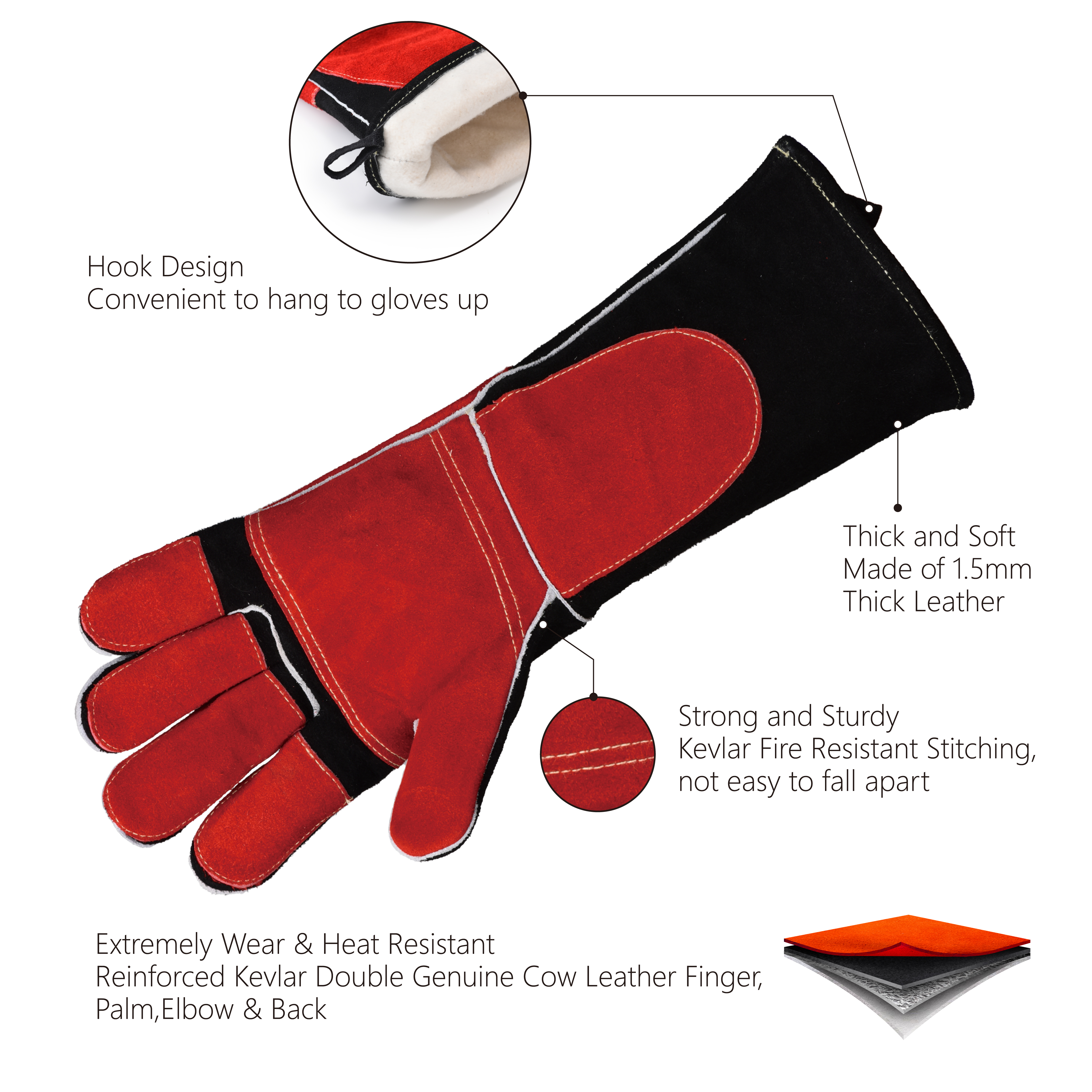 Guantes de soldadura con láser Guantes de prueba de calefacción de cuero FL-1026