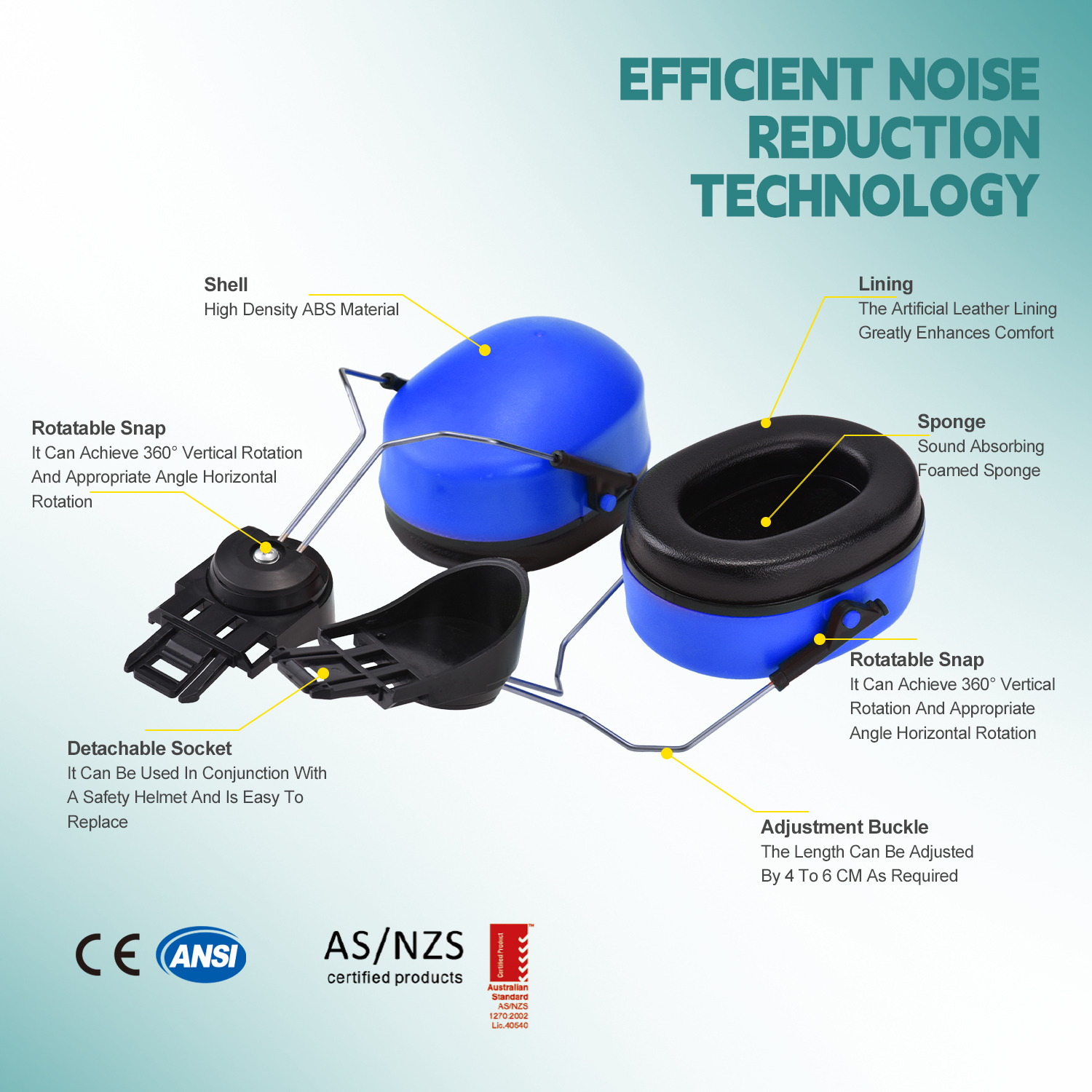 Muffs de oído de alta calidad E-2008 Azul