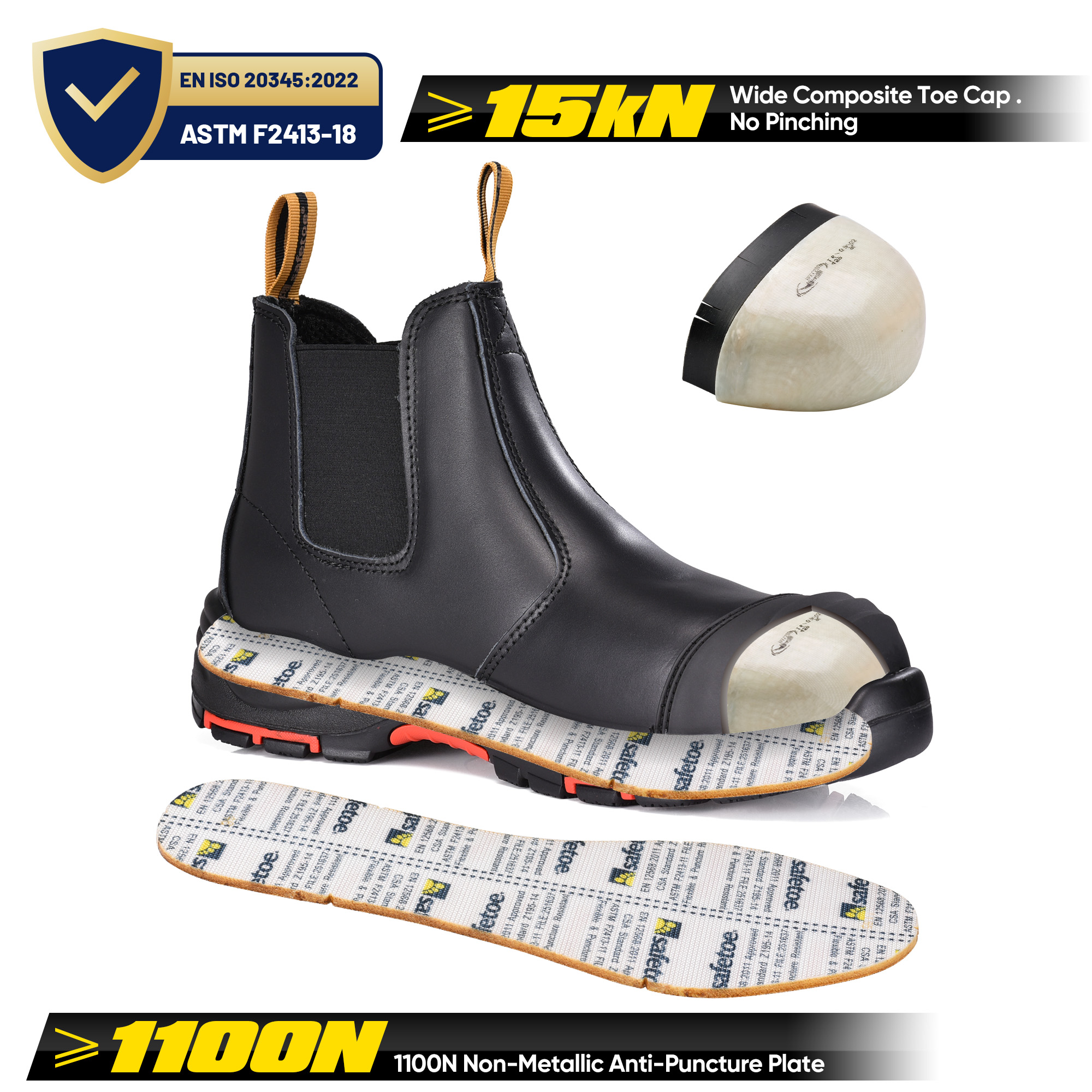 Botas de trabajo de seguridad del triángulo verde canadiense CSA M-8025NBK