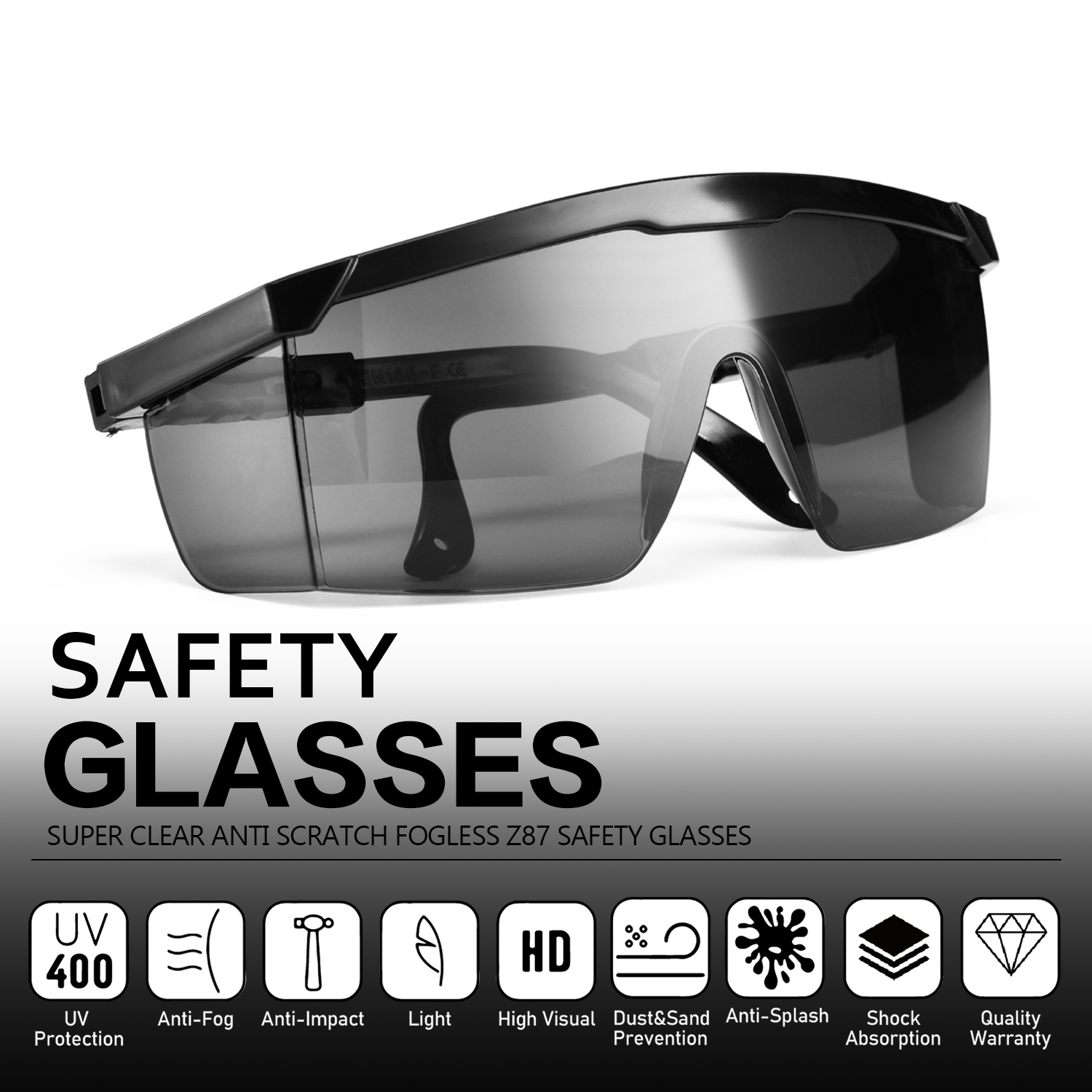  Gafas de seguridad de PC oscuro KS102 Negro