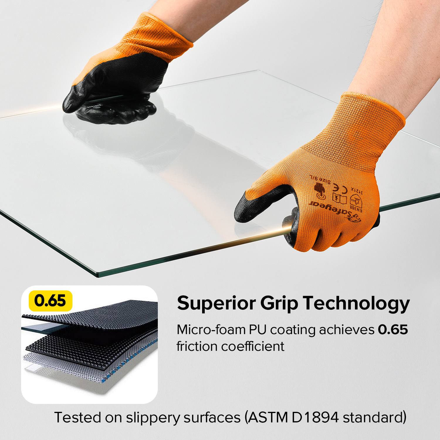 Guantes de trabajo de seguridad recubiertos de nitrilo N1552 Naranja