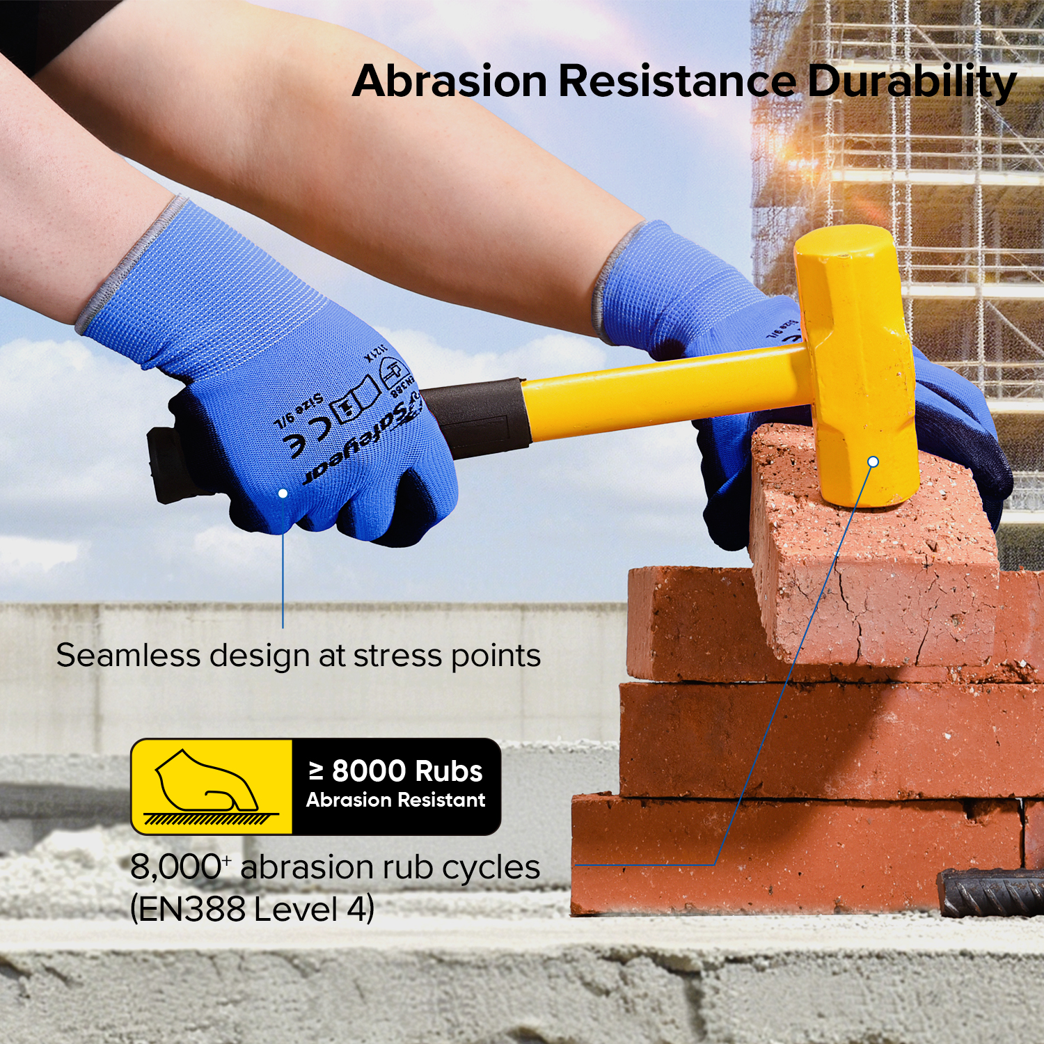 Guantes de trabajo resistentes recubiertos de PU PN8003 Azul