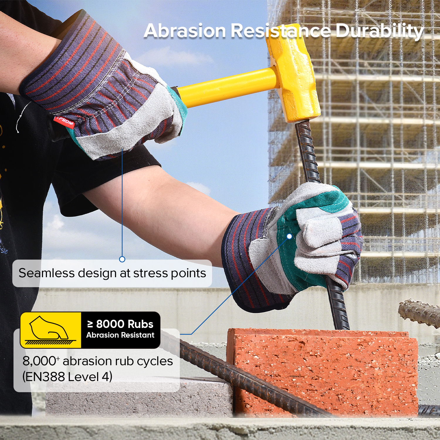 Guante Anticorte con Palma de Cuero Guantes de Impacto de Cuero FL-1015 Azul