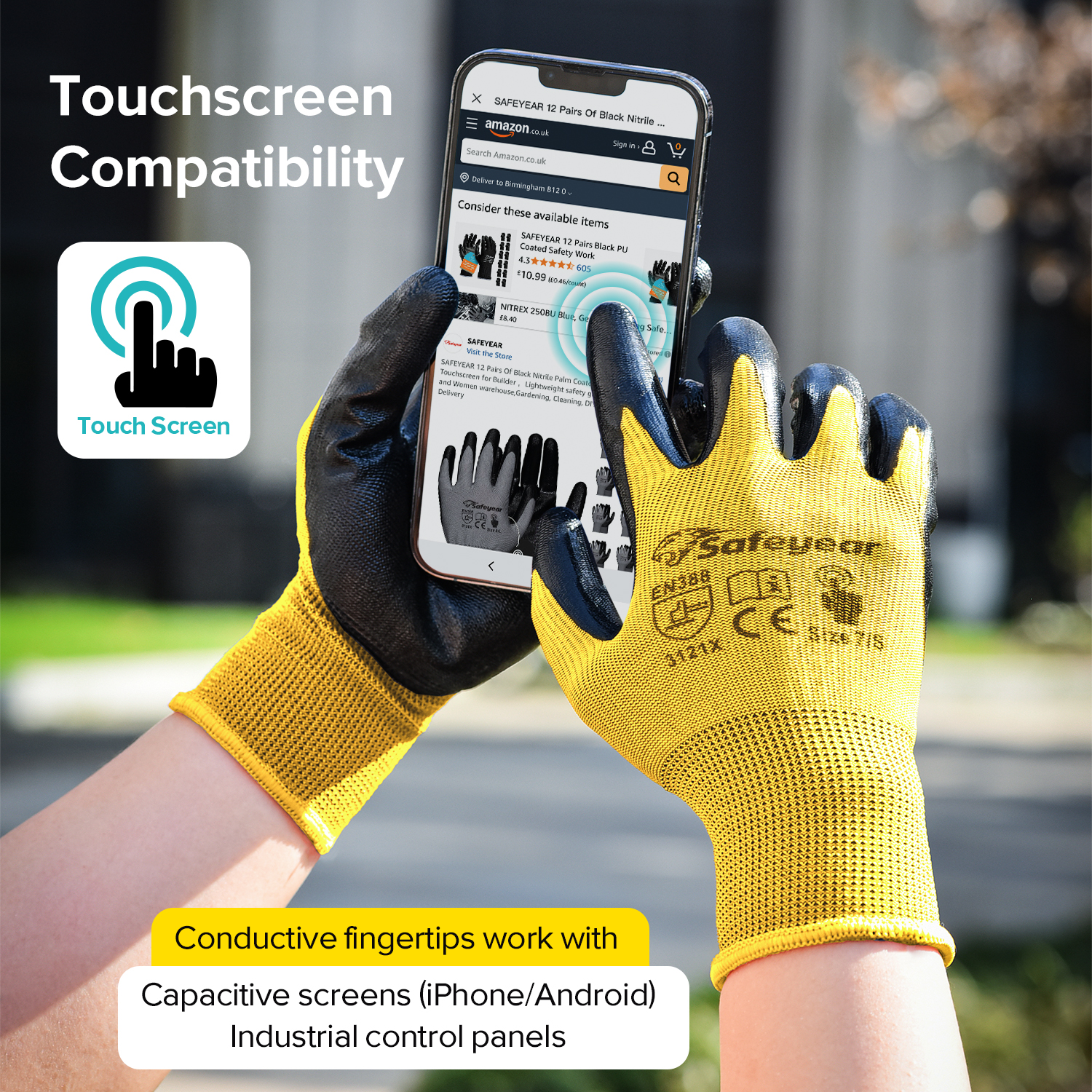 Guantes de trabajo de seguridad recubiertos de nitrilo N1552 Amarillo