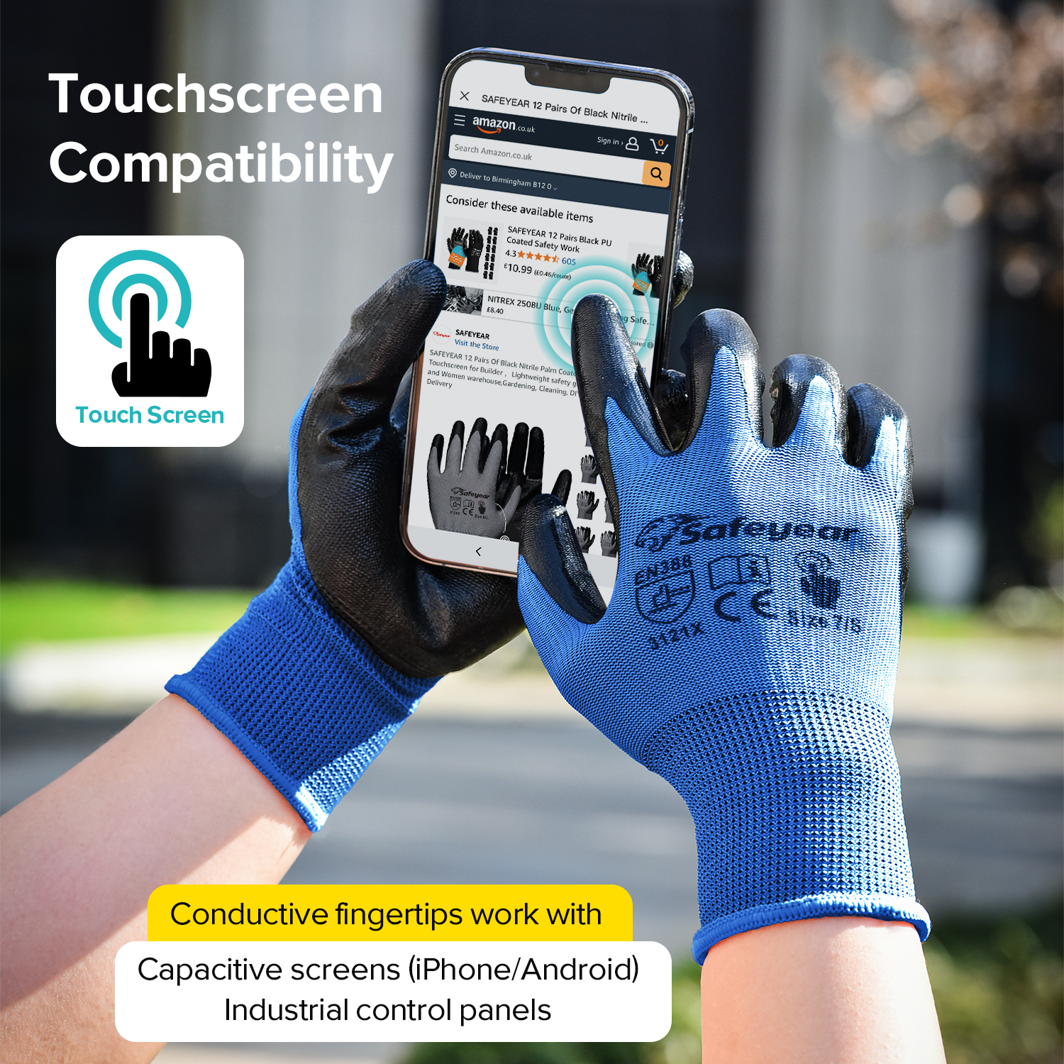 Guantes de trabajo de seguridad recubiertos de nitrilo N1552 Azul