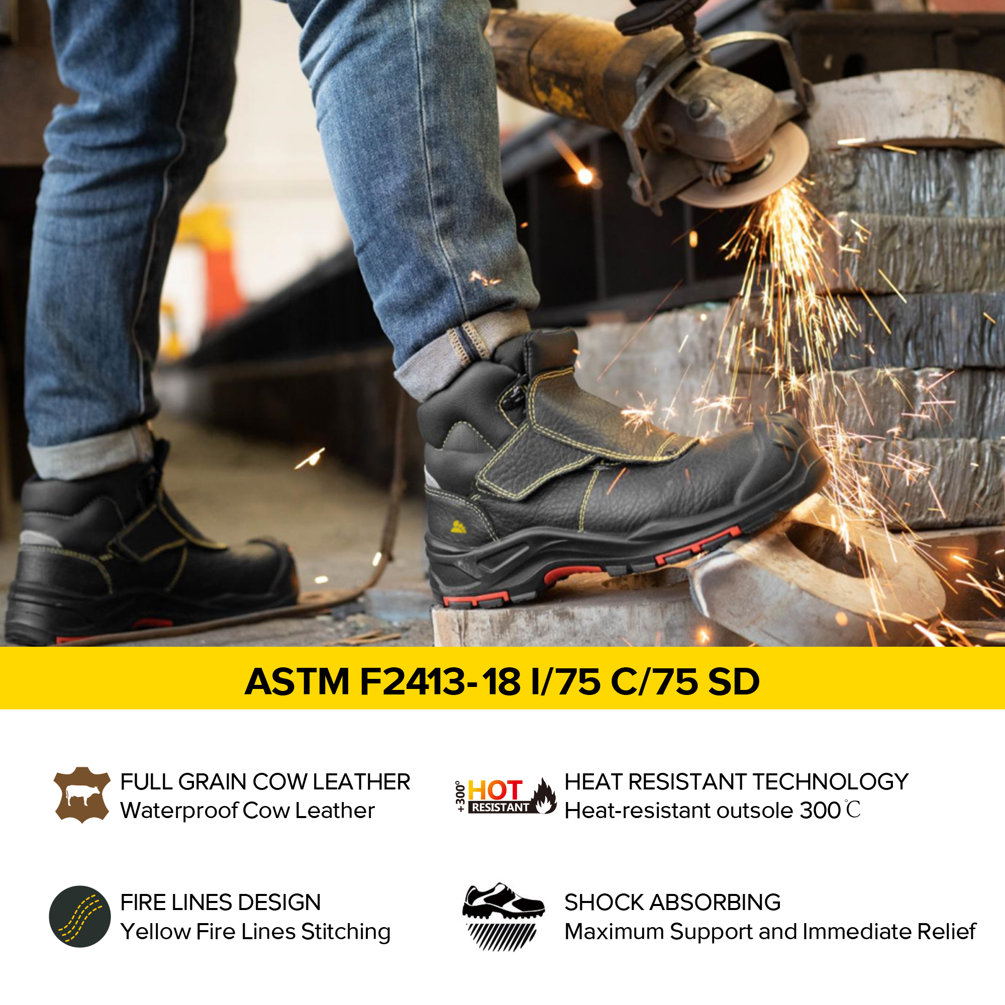 Botas de soldadura de trabajo de seguridad duraderas para trabajadores soldadores M-8387