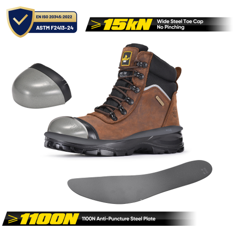 de seguridad para minería con cremallera lateral y puntera de acero | Botas de trabajo fáciles de poner M-8577