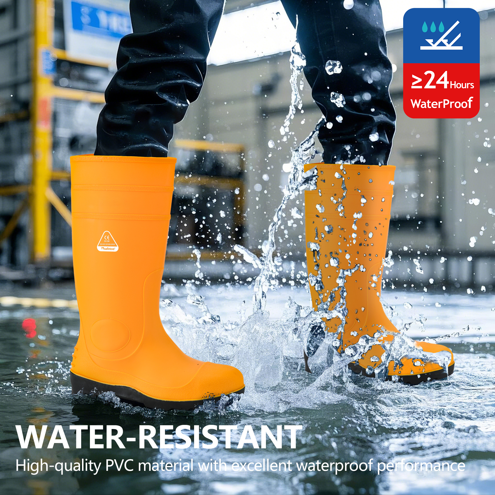 Botas de agua de seguridad S5 con acero - Botas de PVC impermeables W-6037 Amarillo AquaPioneer