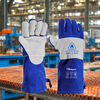 Guantes de protección contra arco eléctrico Guantes de soldadura Cuero de vaca FL-1023 Azul y gris