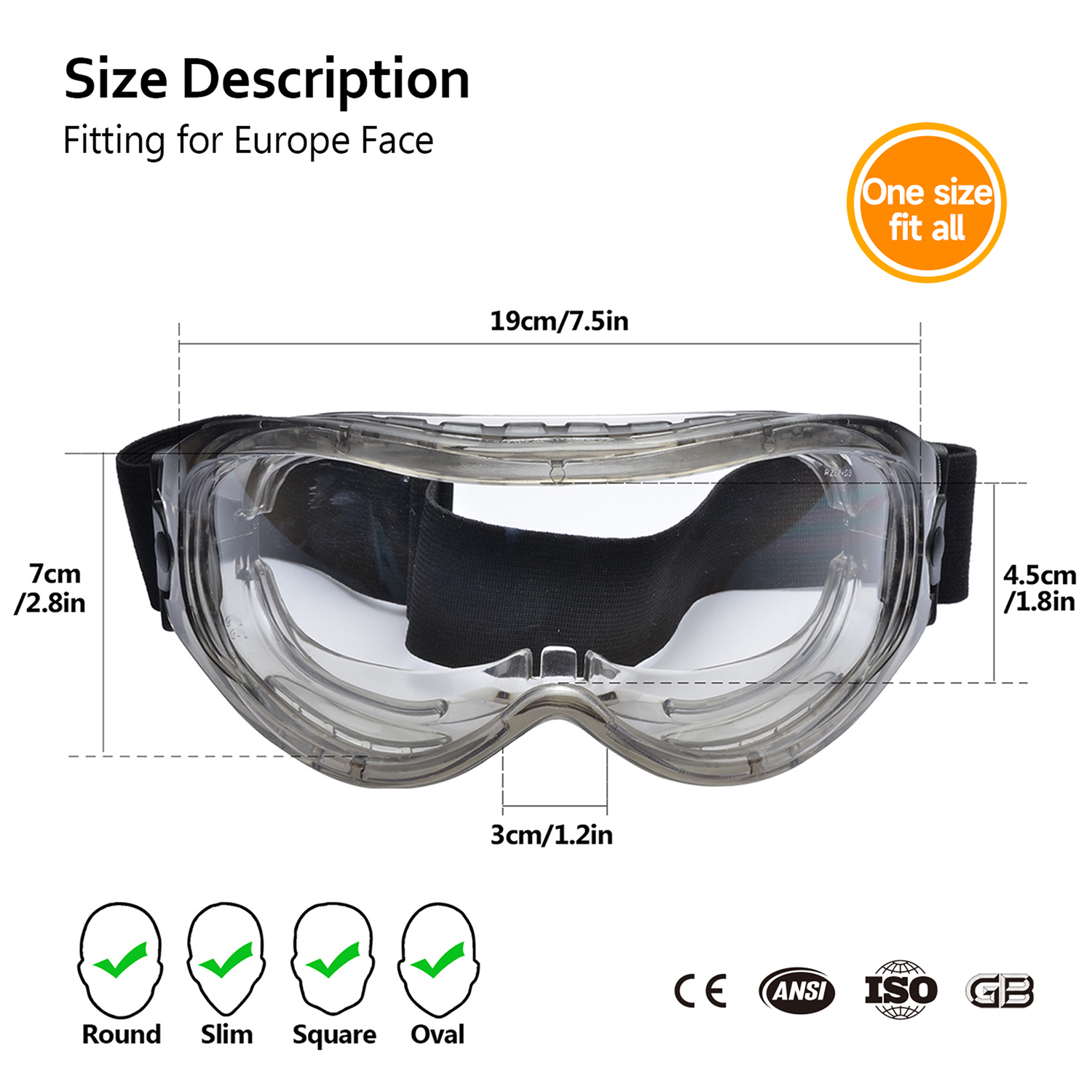 Gafas de seguridad antivaho OTG con correa ajustable | ANSI Z87.1 y EN166