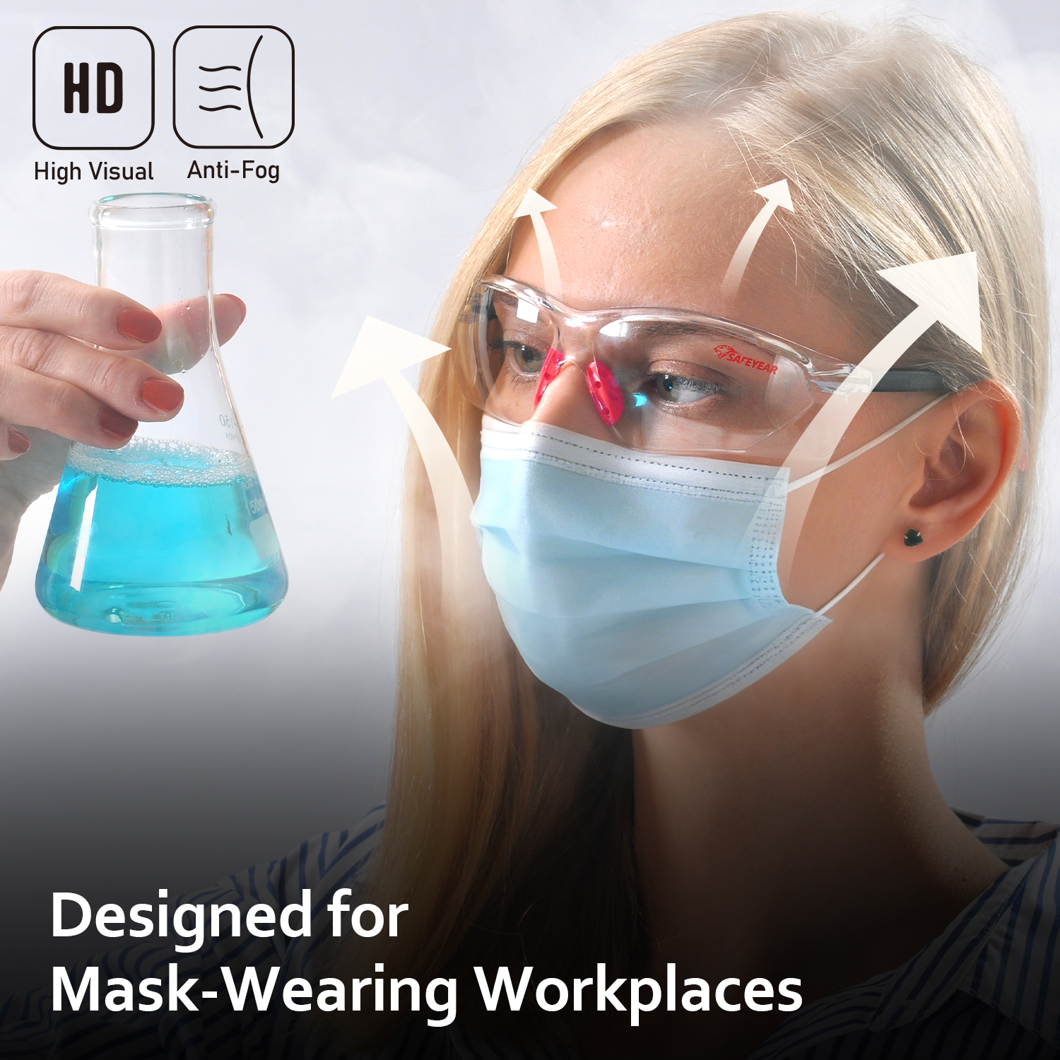 Gafas de seguridad antivaho ANSI Z87.1 CE EN166 UV400 Gafas protectoras SG003 Rosa