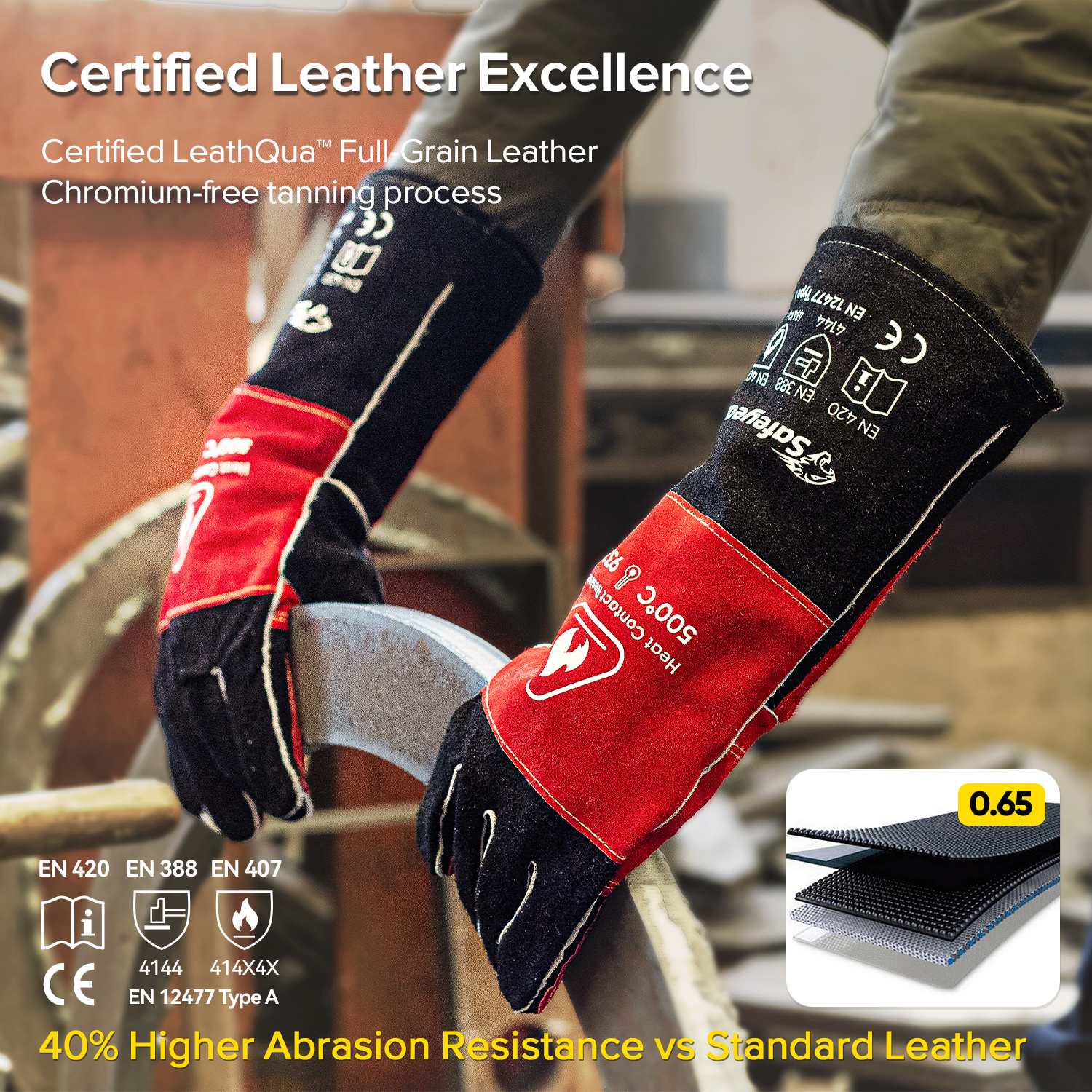 Guantes de soldadura de cuero para MIG/TIG | Protección contra el calor (EN 407) FL-1023